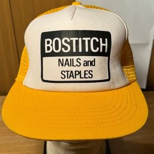 Vintage Bostitch Nails and‎ Staples Trucker Hat Mesh Snapback Yellow